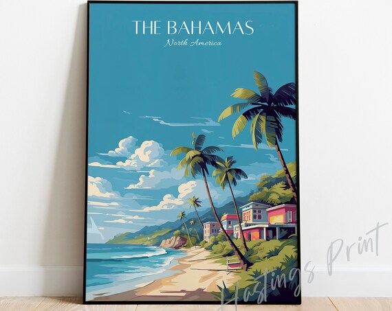 The Bahamas Beach Palm Trees Island Tropical Paradise Travel Poster