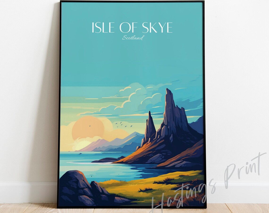 Isle Of Skye Scotland Sea Cliffs Sunset Vintage Travel Poster Art