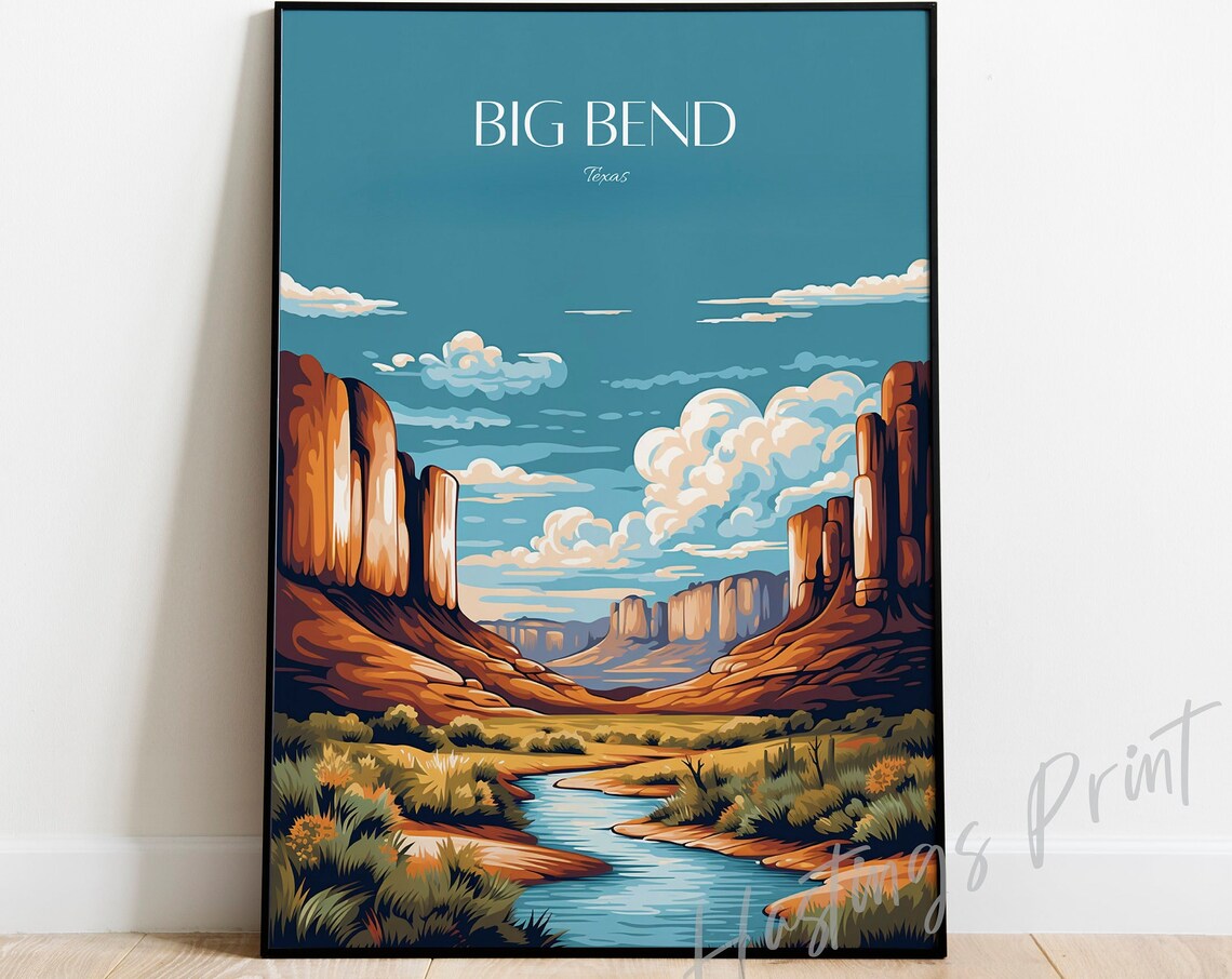 Big Bend Texas Desert Canyon River Vintage Travel Art Poster