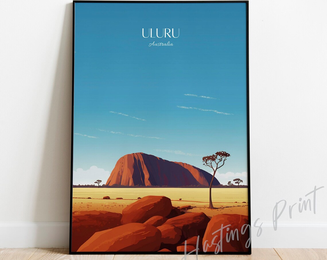 Uluru Australia Red Rock Outback Landscape Vintage Travel Poster