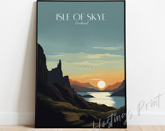 Isle Of Skye Scotland Vintage Style Sunset Cliffs Travel Poster