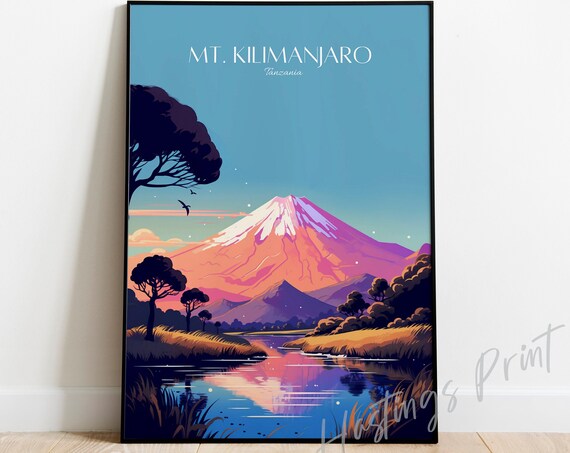 Mount Kilimanjaro Tanzania Sunset Peak Reflection Travel Poster