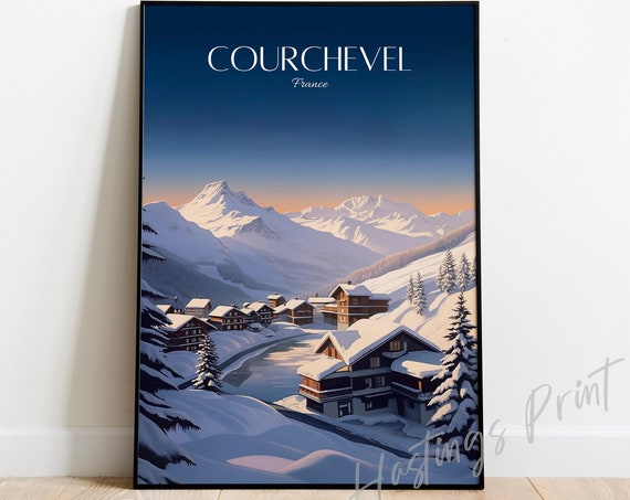 Courchevel France Travel Poster Vintage Ski Town Art Print