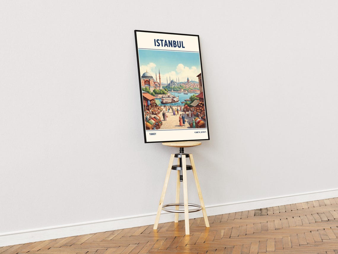 Istanbul Turkey Mosque Harbor Vintage Travel Poster Cityscape Art