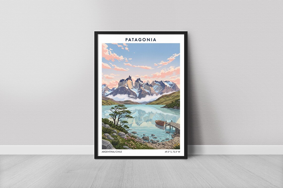 Patagonia Minimalist Mountain Lake Scene Art Print