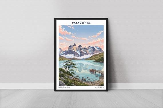 Patagonia Minimalist Mountain Lake Scene Art Print
