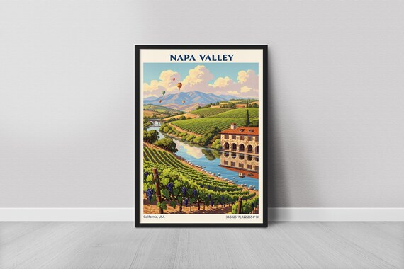 Napa Valley California USA Travel Poster Vineyard Rows Winery