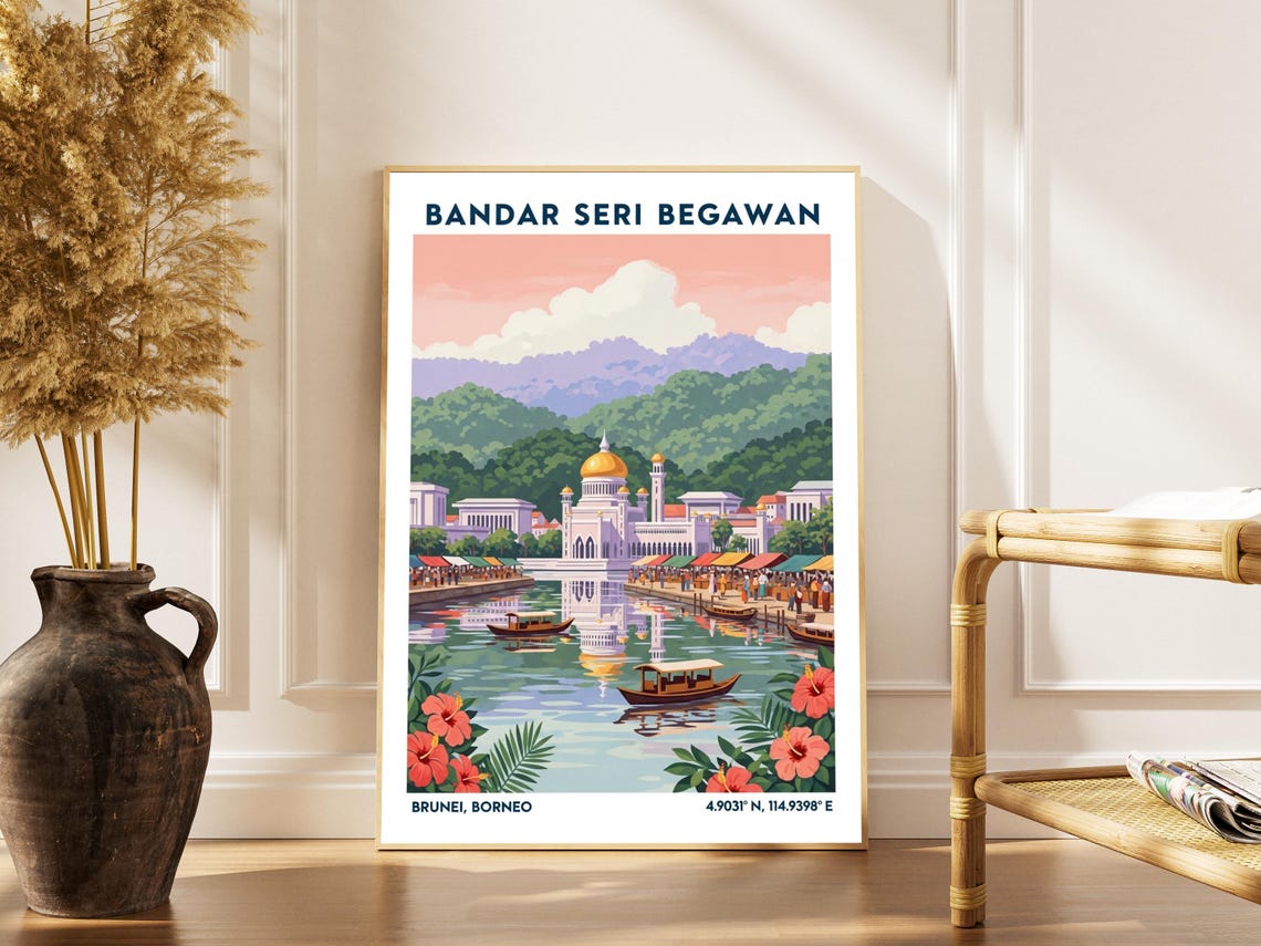 Bandar Seri Begawan Brunei Golden Dome Mosque Waterfront Poster