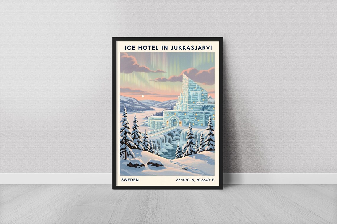Ice Hotel Jukkasjarvi Sweden Winter Arctic Northern Lights Poster