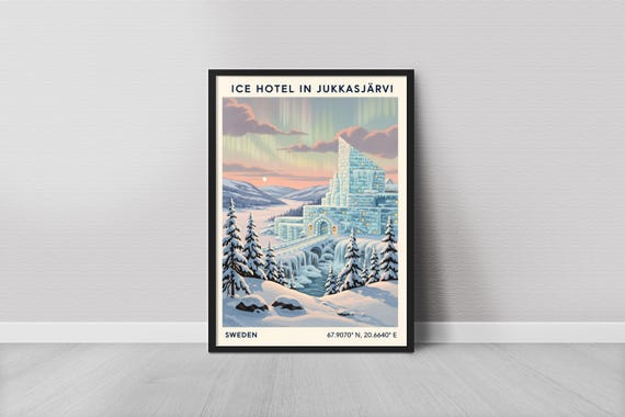 Ice Hotel In Jukkasjarvi Art Print Minimalist Blue And White Sweden