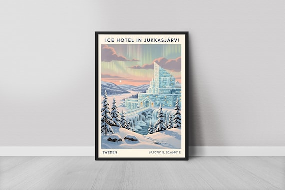 Ice Hotel Jukkasjarvi Sweden Winter Arctic Northern Lights Poster