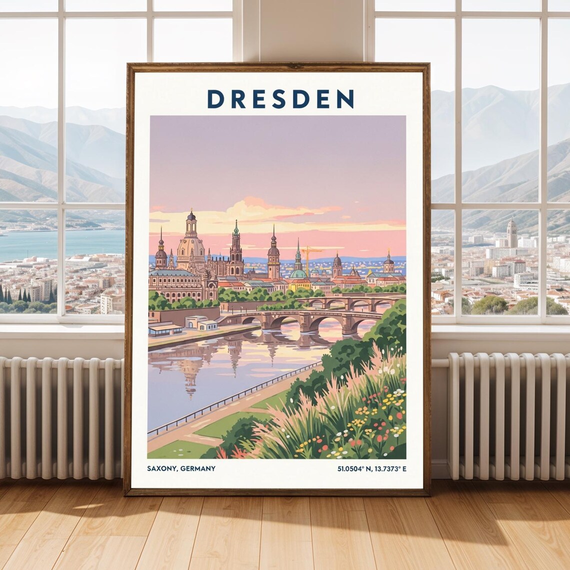 Dresden Germany Elbe River Old Town Vintage Travel Poster Saxony