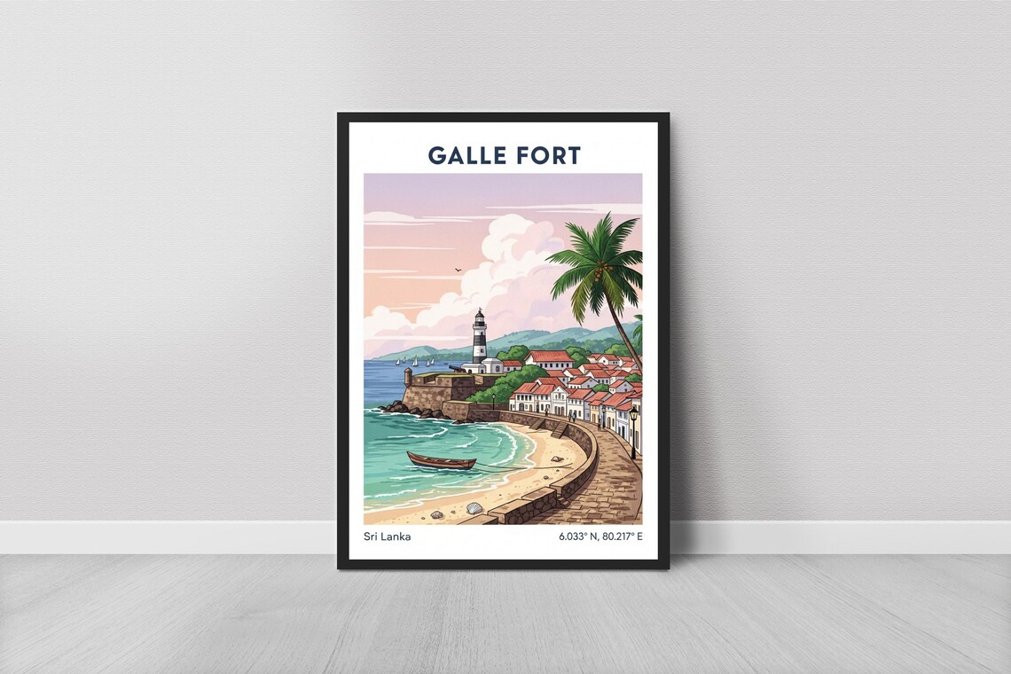 Galle Fort Sri Lanka Vintage Travel Poster Lighthouse Coast View