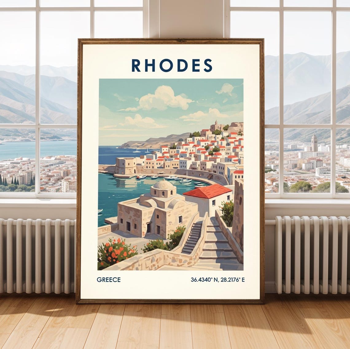Rhodes Greece Old Town Harbor Sunset Mediterranean Travel Poster