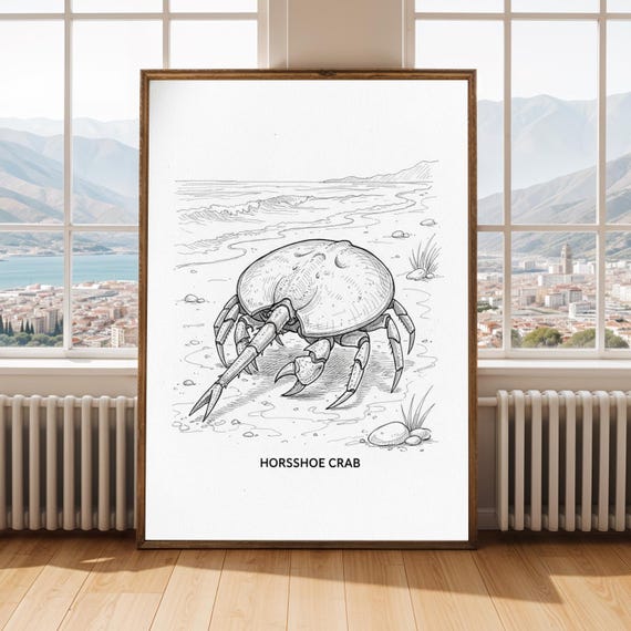 Horseshoe Crab Ink Drawing Black And White Marine Life Art