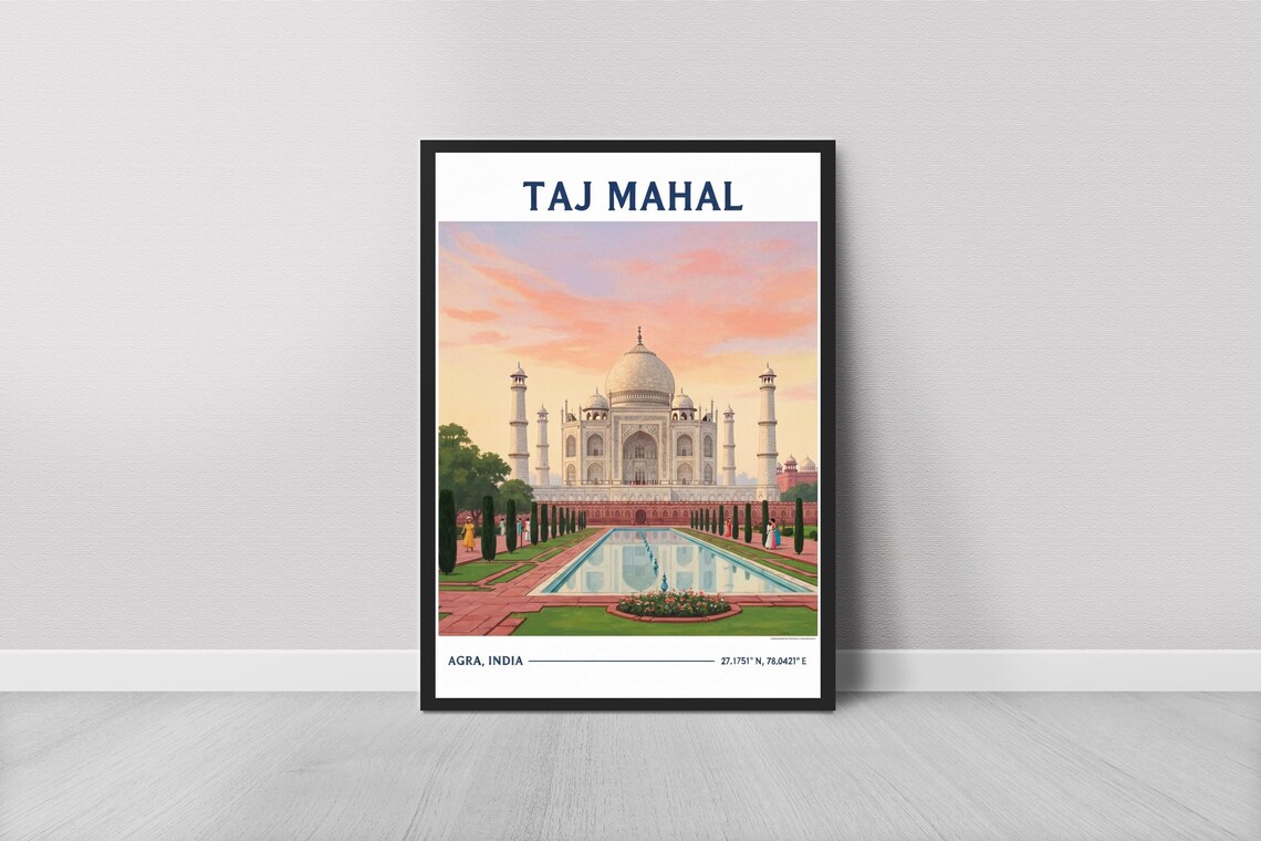 Taj Mahal Agra India Sunset Architecture Travel Poster Landmark Art