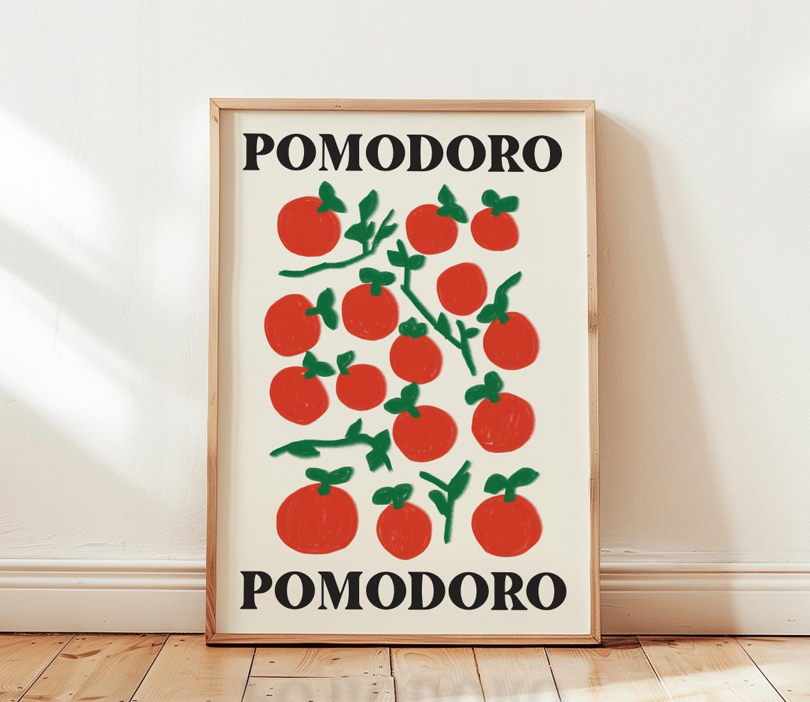 Pomodoro Tomato Vine Pattern Retro Italian Kitchen Graphic Poster