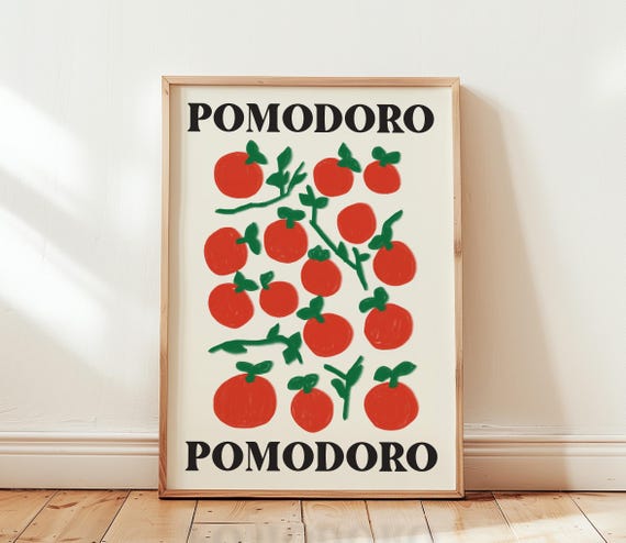 Pomodoro Food Poster Retro Farmhouse Kitchen Wall Art Tomato Illustration Dining Room Decor Italian Vegetable Print