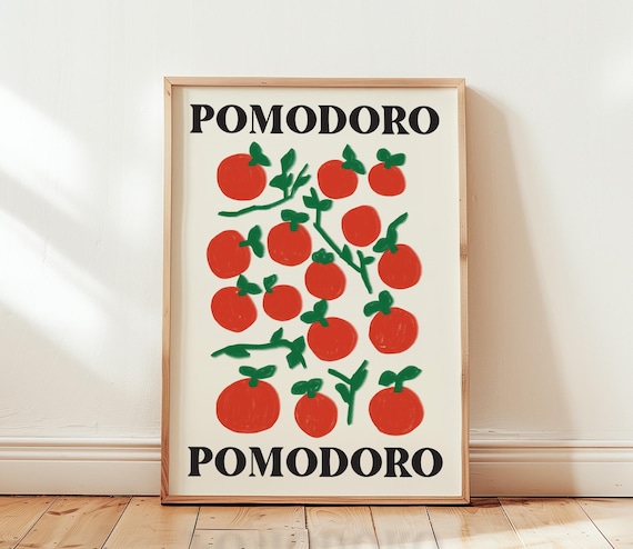 Pomodoro Tomato Vine Pattern Retro Italian Kitchen Graphic Poster