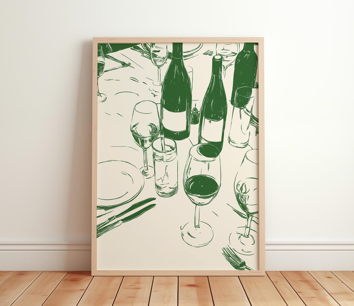 Dinner Party Retro Food Poster, Kitchen Dining Decor