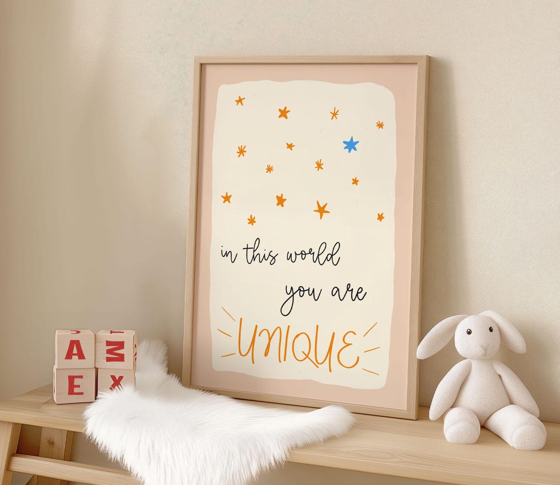 In This World You Are Unique Nursery Star Quote Kids Art Poster