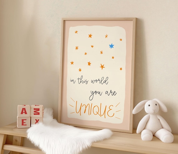 In This World You Are Unique Nursery Star Quote Kids Art Poster
