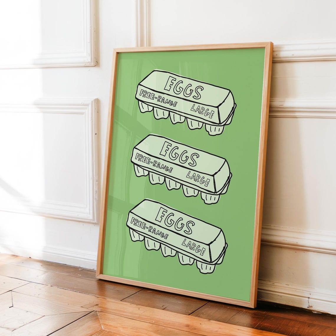 Egg Carton Pop Art Green Retro Kitchen Food Illustration Print