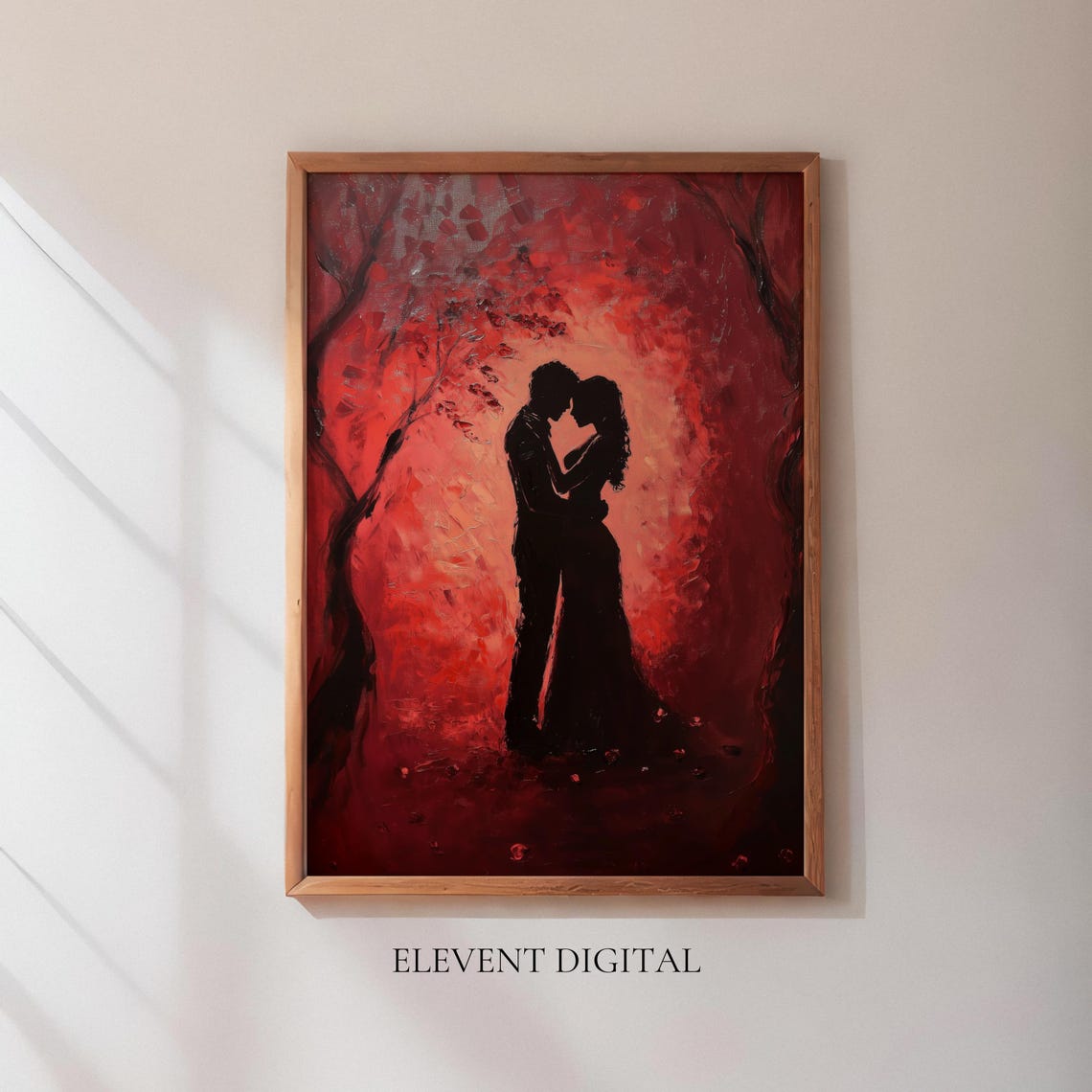 Romantic Couple Kiss Print Abstract Red Silhouette Art
