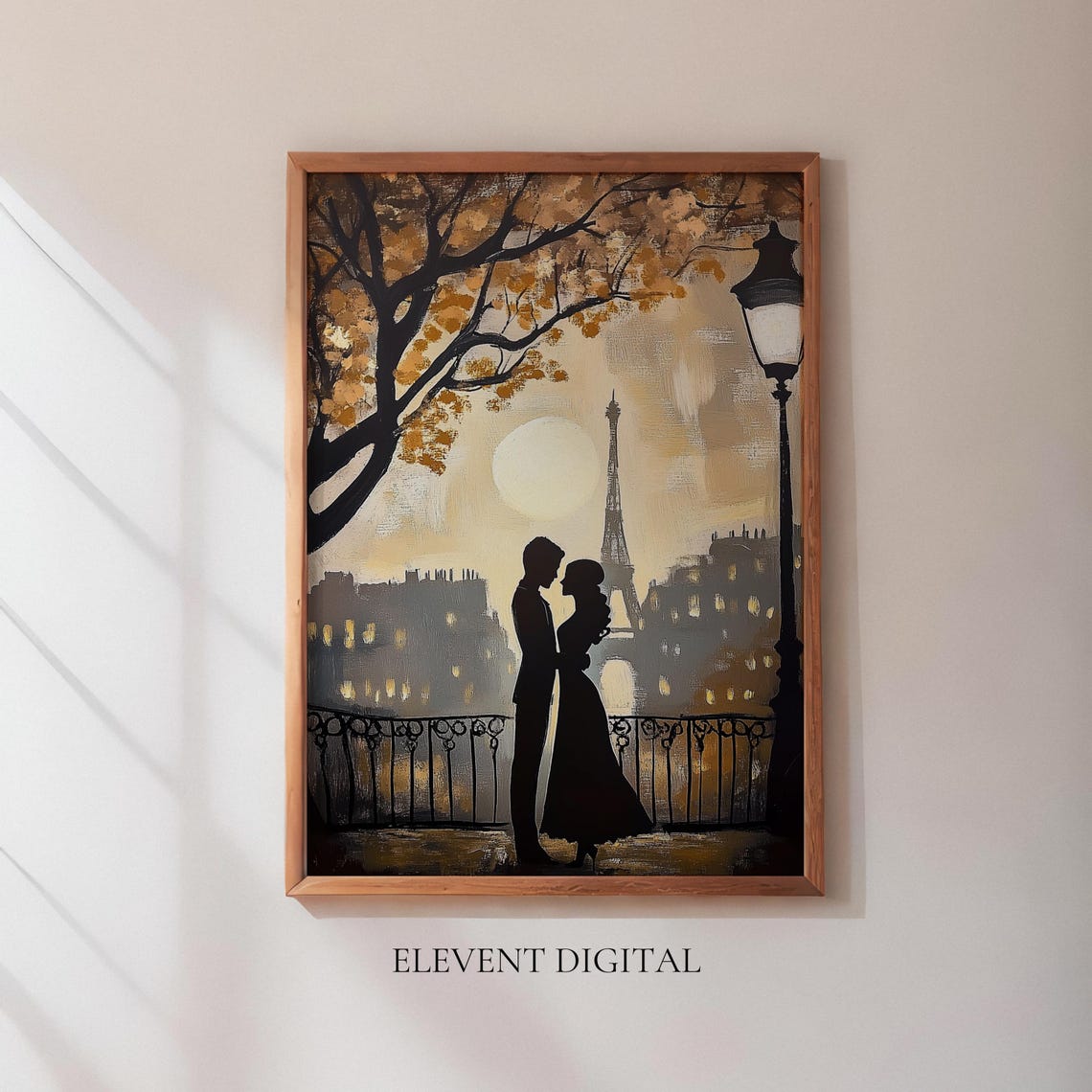 Paris Eiffel Tower Couple Kiss Autumn Romantic Silhouette Wall Art
