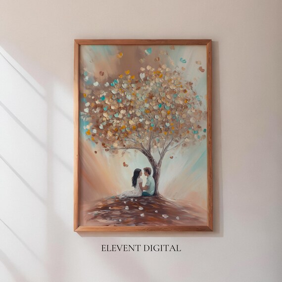 Couple Under Heart Tree Pastel Romantic Painting Love Poster