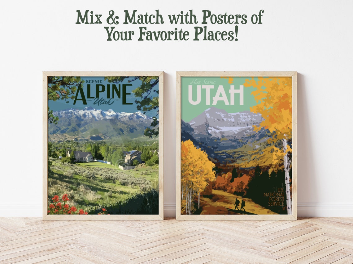 Alpine Utah Snow Capped Lone Peak Mountain Valley Travel Poster - Image 2