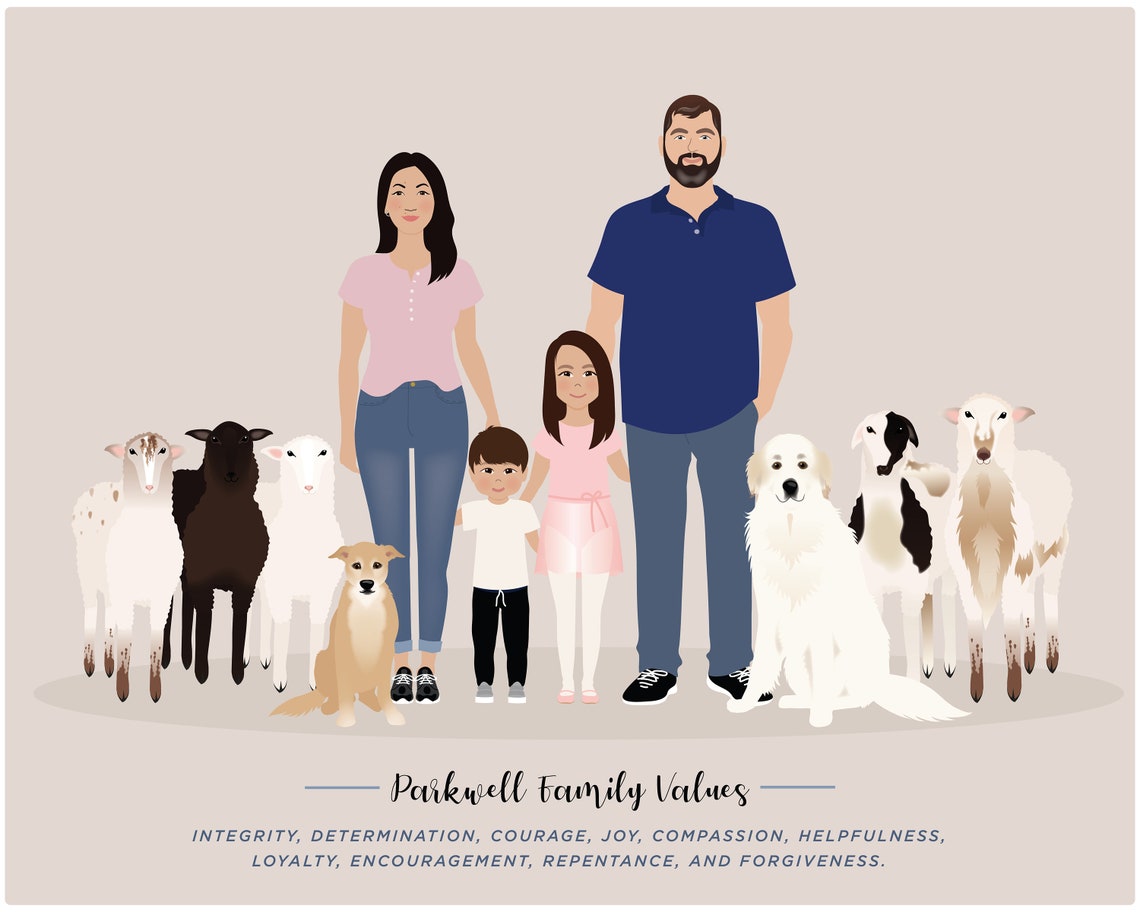 Drawing Of Family And Pets Personalized Picture Of Us - Image 4