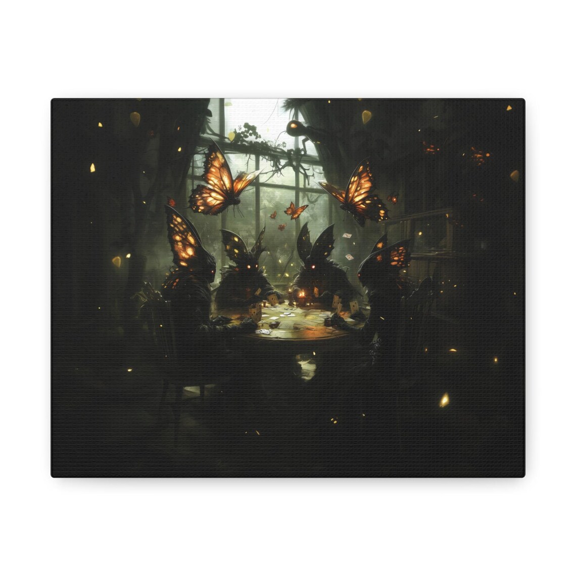 Winged Mothman Creatures Playing Poker in a Candlelit Room Gothic Poster - Image 2