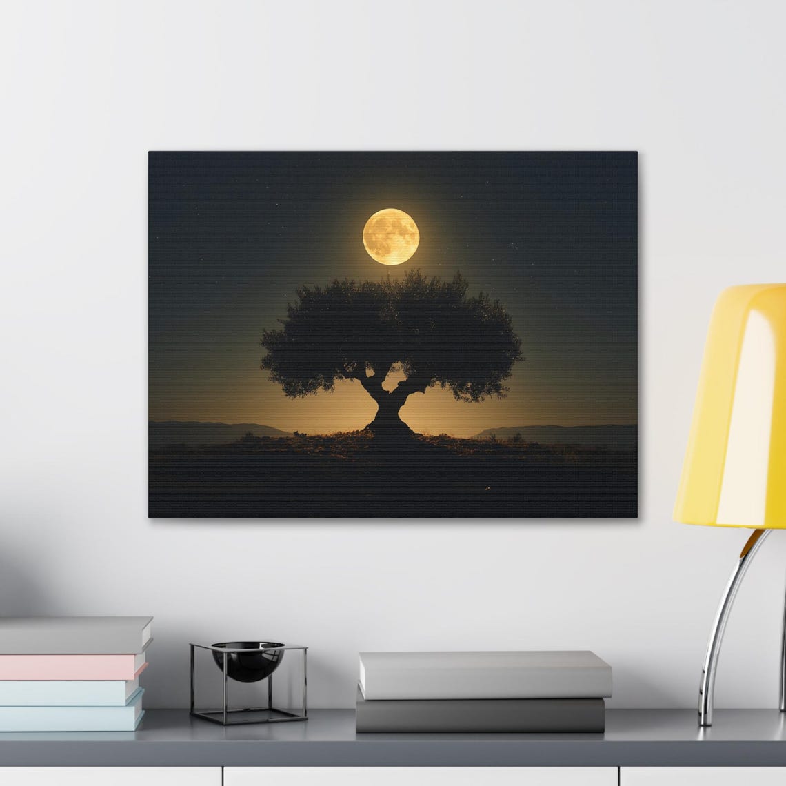 Olive Tree Full Moon Night Sky Print Evening Landscape Modern Painting Fantasy Nature Rustic Wall Print Airbnb Art Wall Decor - Image 2