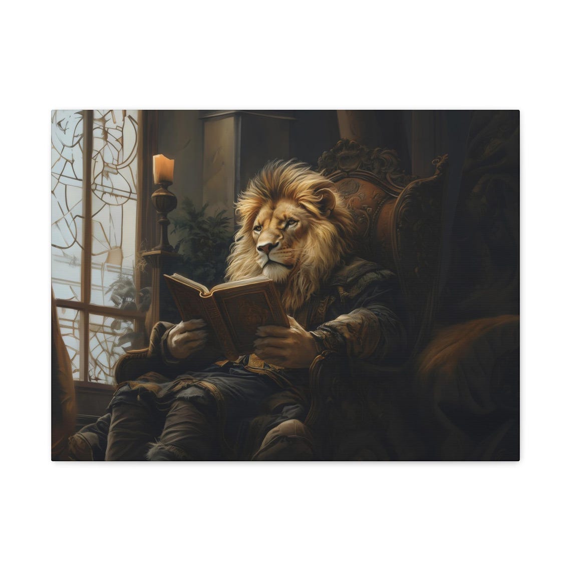 Majestic Lion Reading In A Candlelit Study Noble Animal Wall Art - Image 3