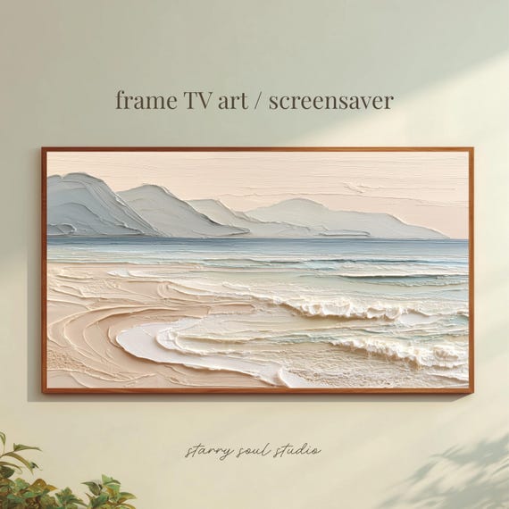 Abstract Landscape Frame Tv Art Textured Oil Painting Desktop Wallpaper Beige Sea Screensaver Tv25032