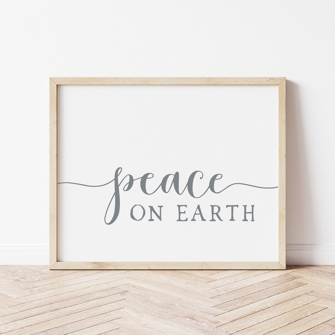 Peace On Earth Minimalist White Script Christmas Quote Wall Art - Image 3