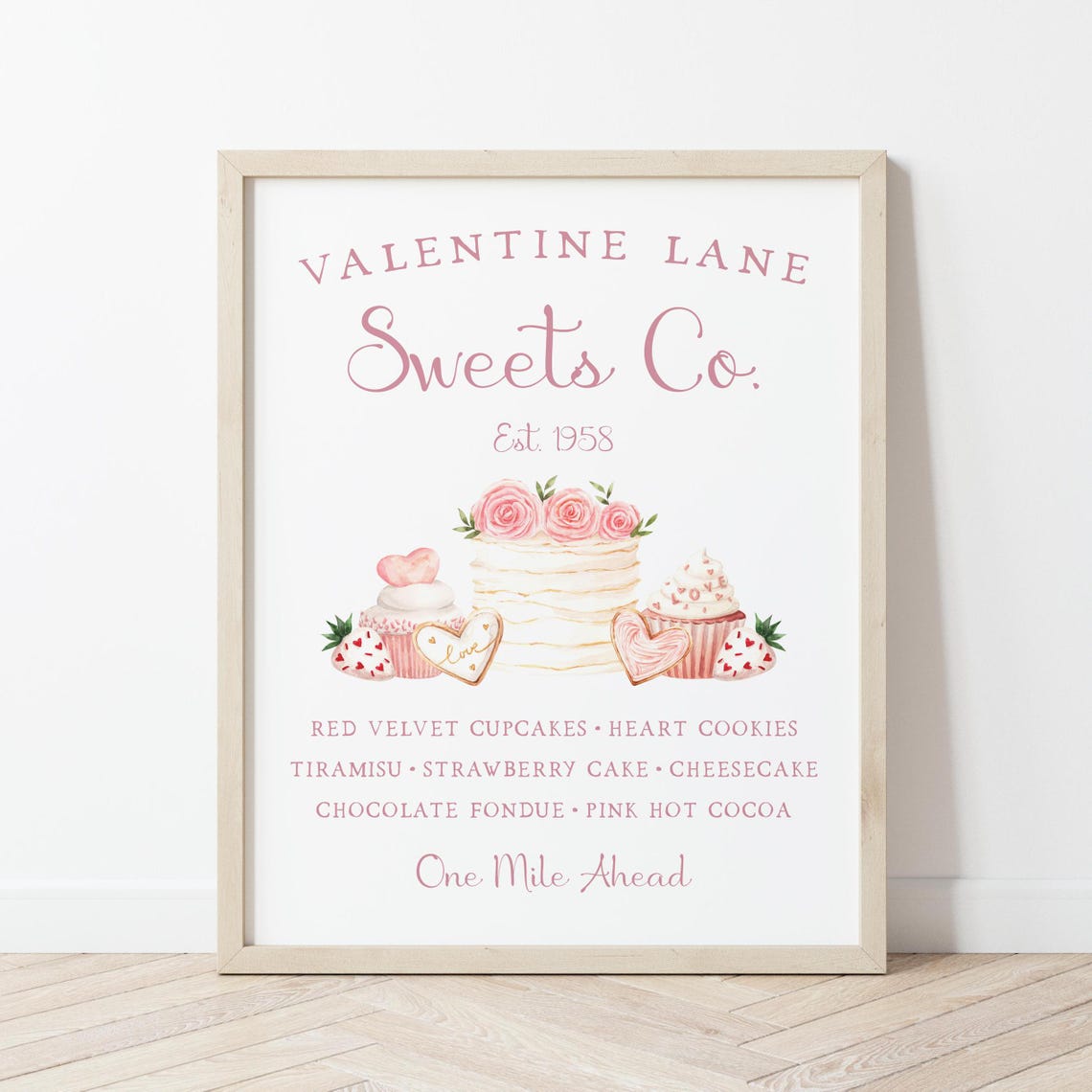 Valentine Sweets Co Bakery Sign Pink Dessert Watercolor Wall Art Print - Image 4