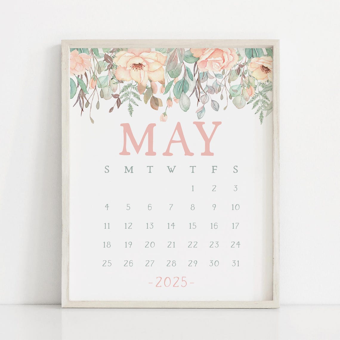 May 2025 Calendar Boho Floral Garland Spring Monthly Planner Print - Image 3