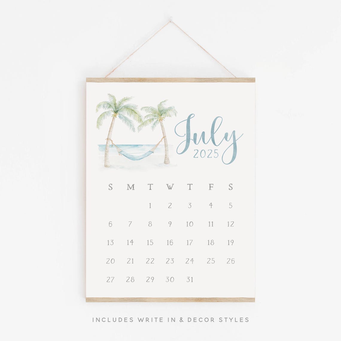 July 2025 Calendar Beach Palm Trees Hammock Coastal Planner Print - Image 2