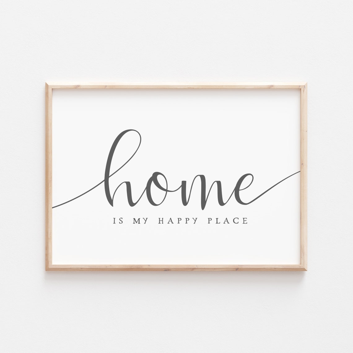 Home Is My Happy Place Gray Script Minimalist Quote Wall Art - Image 3