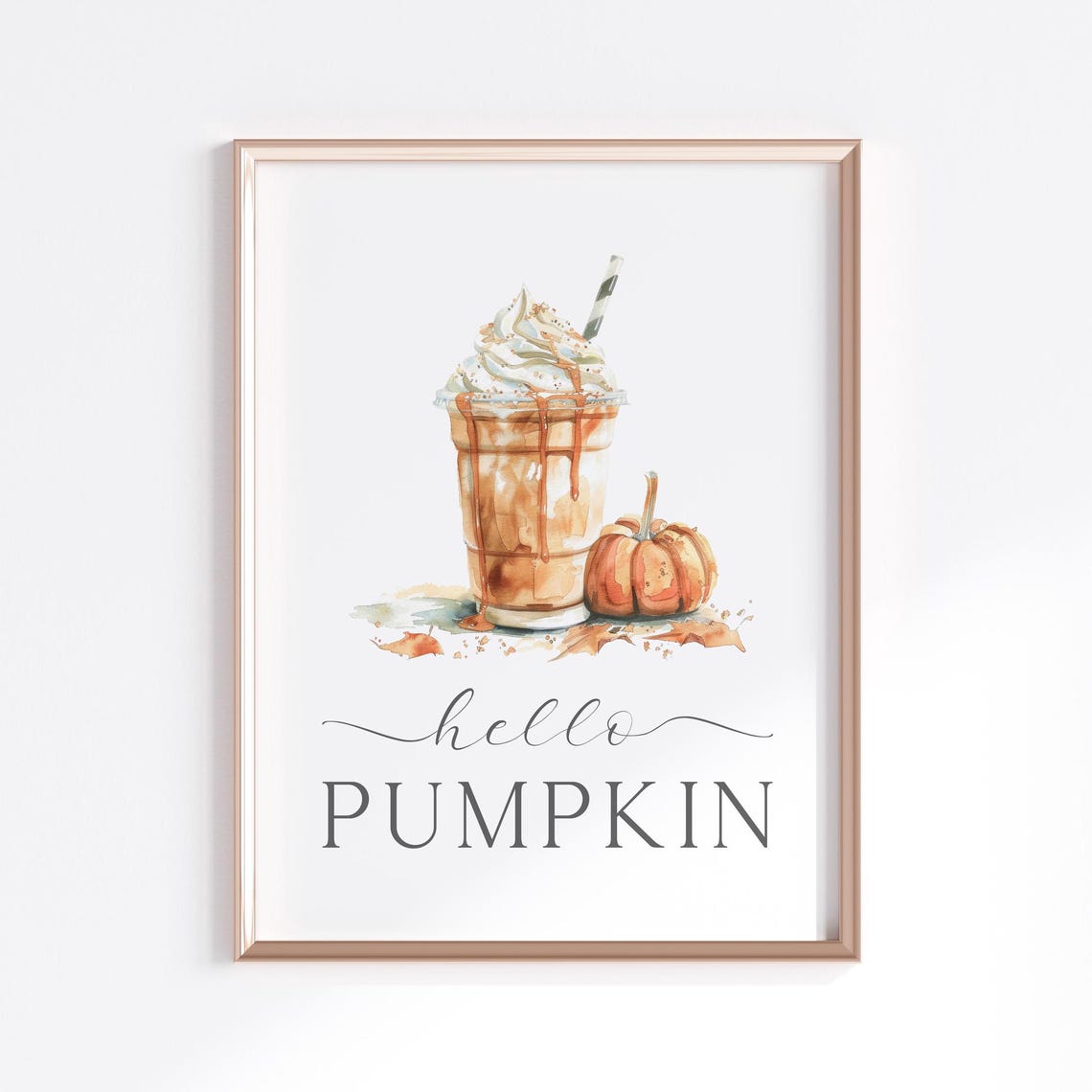 Hello Pumpkin Fall Coffee Frappe Watercolor Kitchen Sign Poster - Image 3