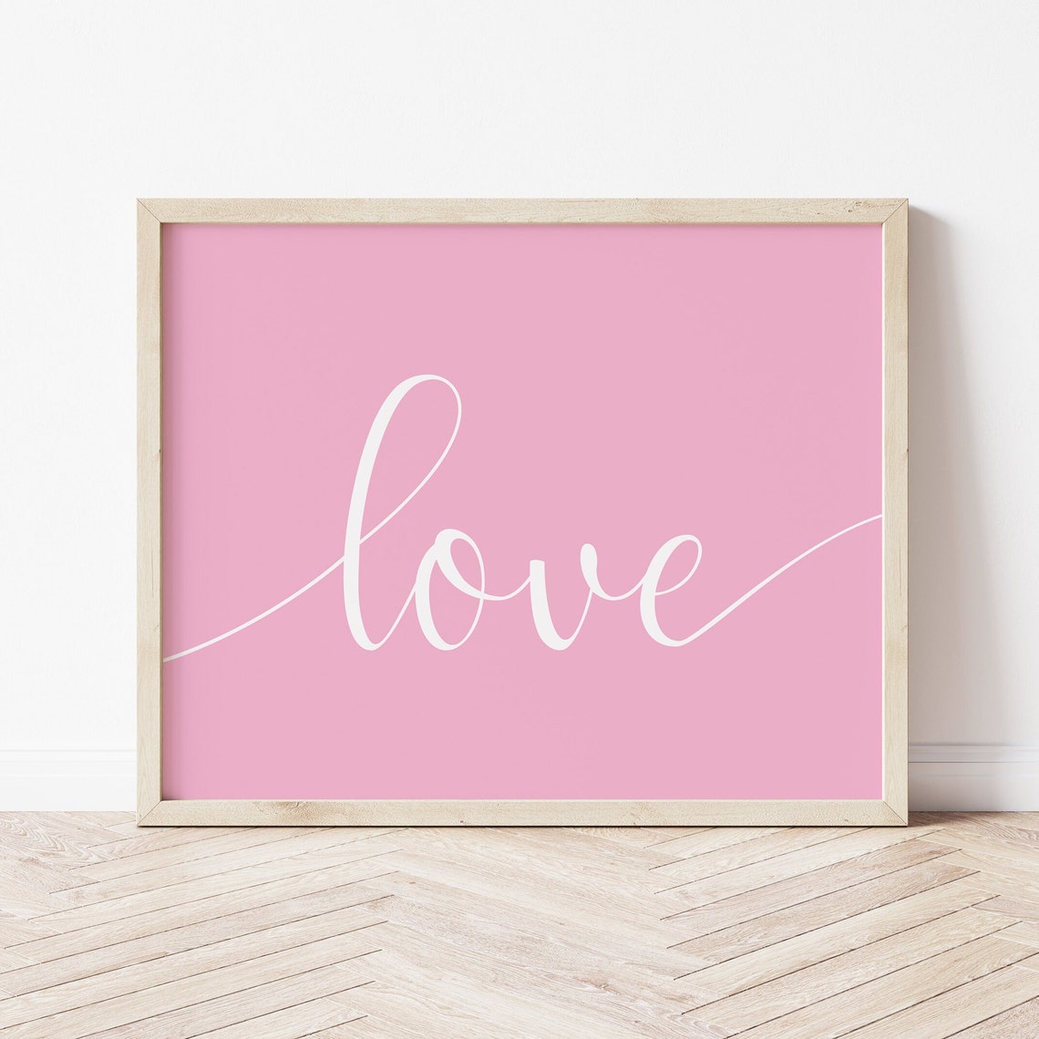 Pink Love Script Sign Minimalist Valentine Heart Day Wall Art Print - Image 4
