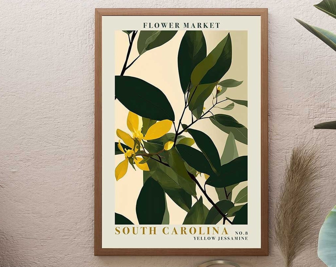 South Carolina Yellow Jessamine Flower Market Botanical Poster