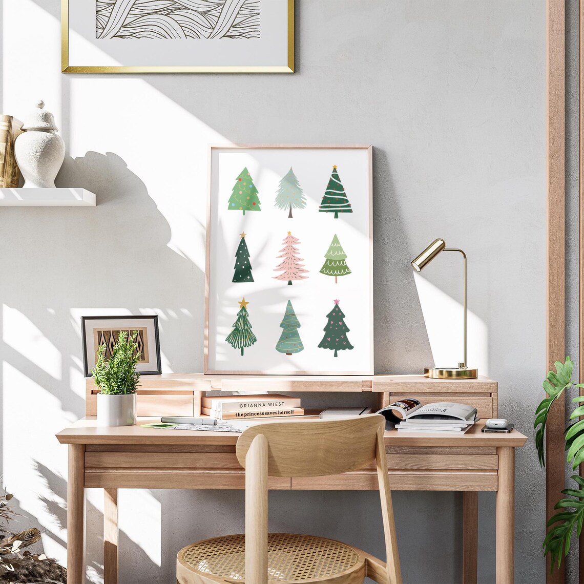 Nine Watercolor Christmas Trees Holiday Grid Kids Room Art Print - Image 3