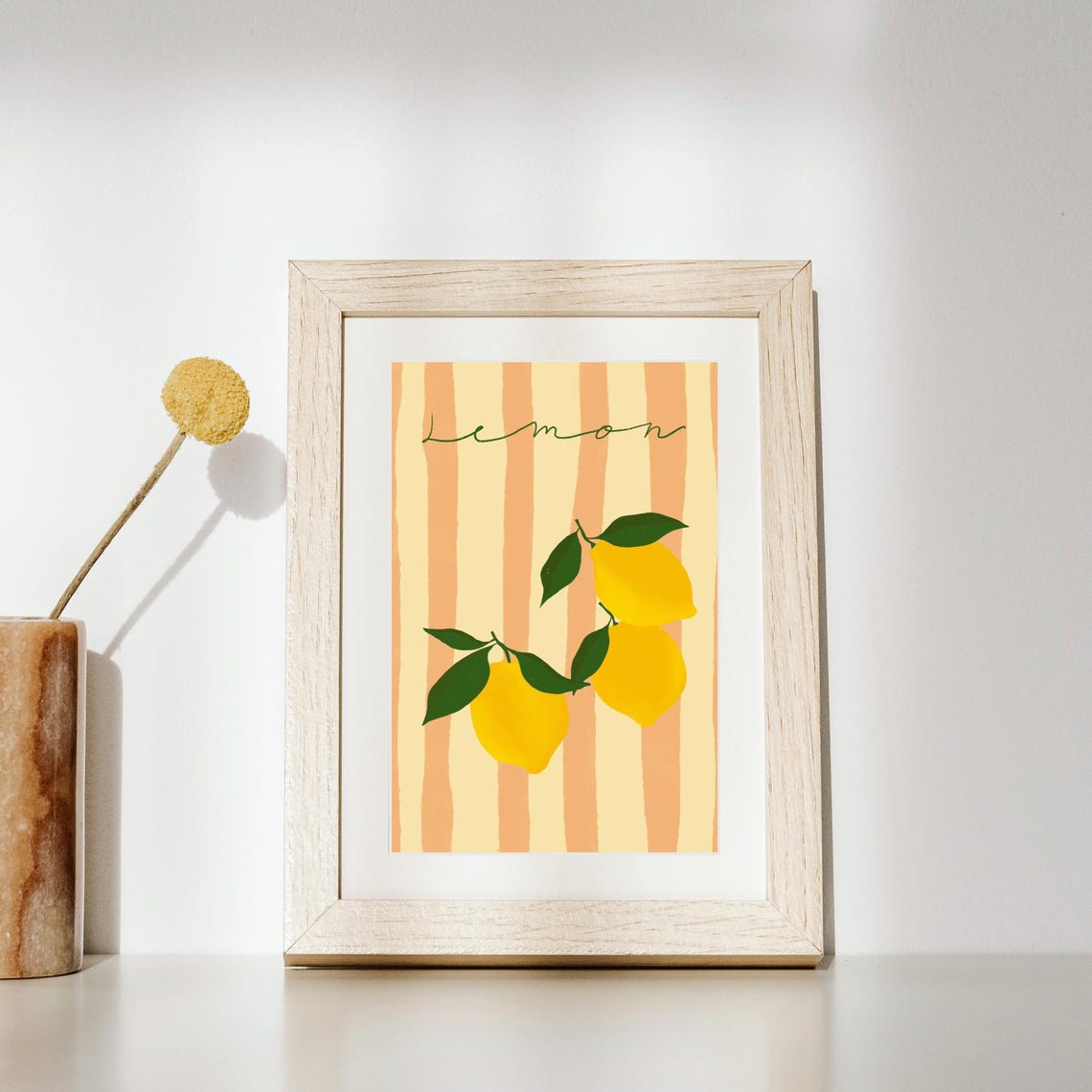 Fresh Lemons Citrus Illustration Striped Background Kitchen Art Poster - Image 2