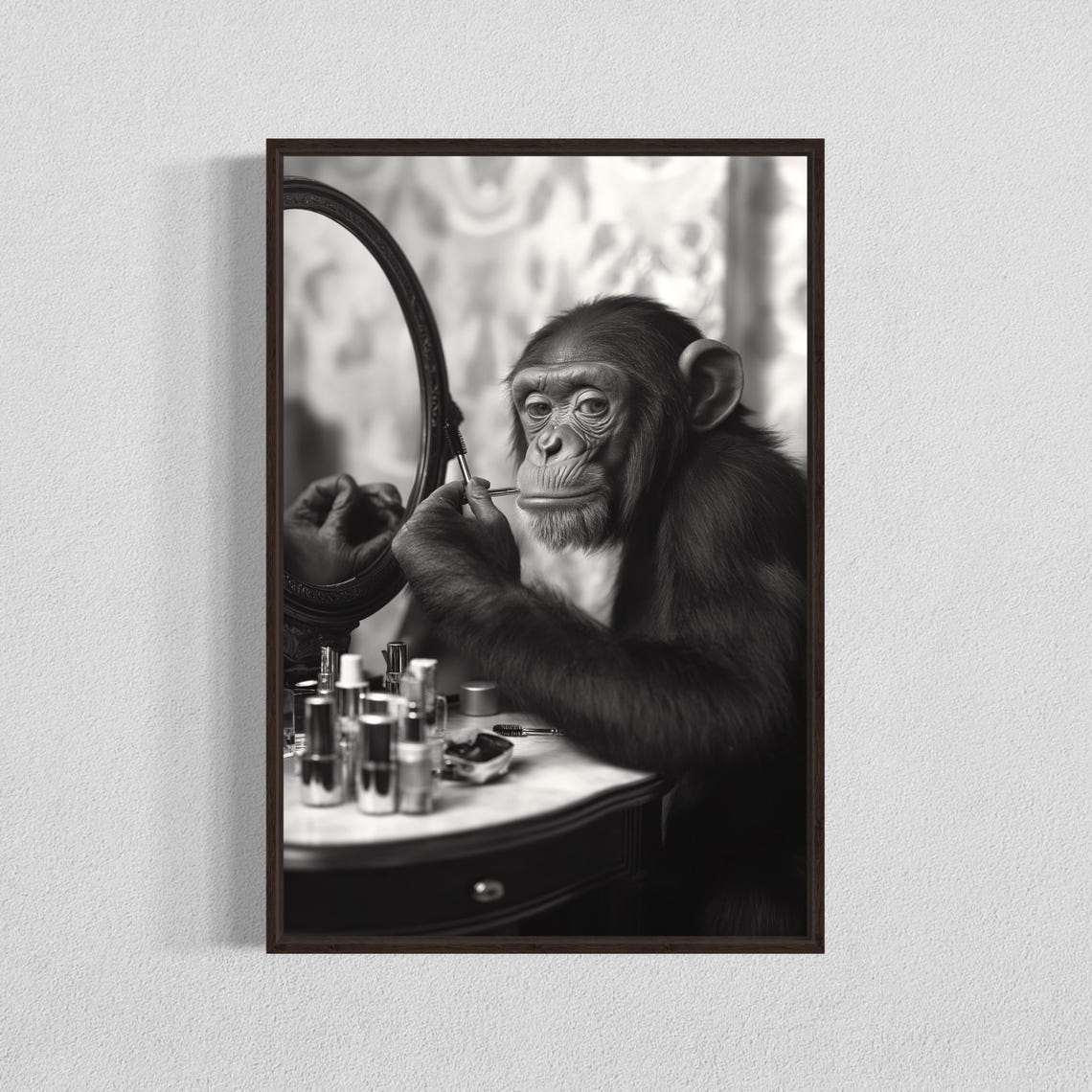 Chimpanzee Makeup Wall Art Funny Animal Print Whimsical Monkey
