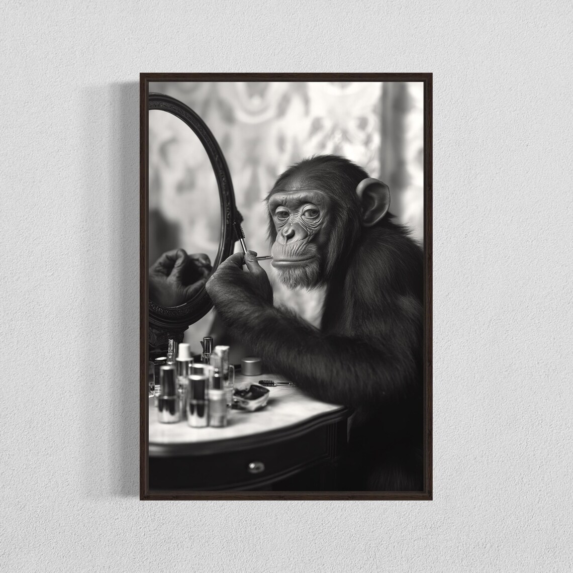 Glamorous Chimpanzee Makeup Art Whimsical Monkey Print