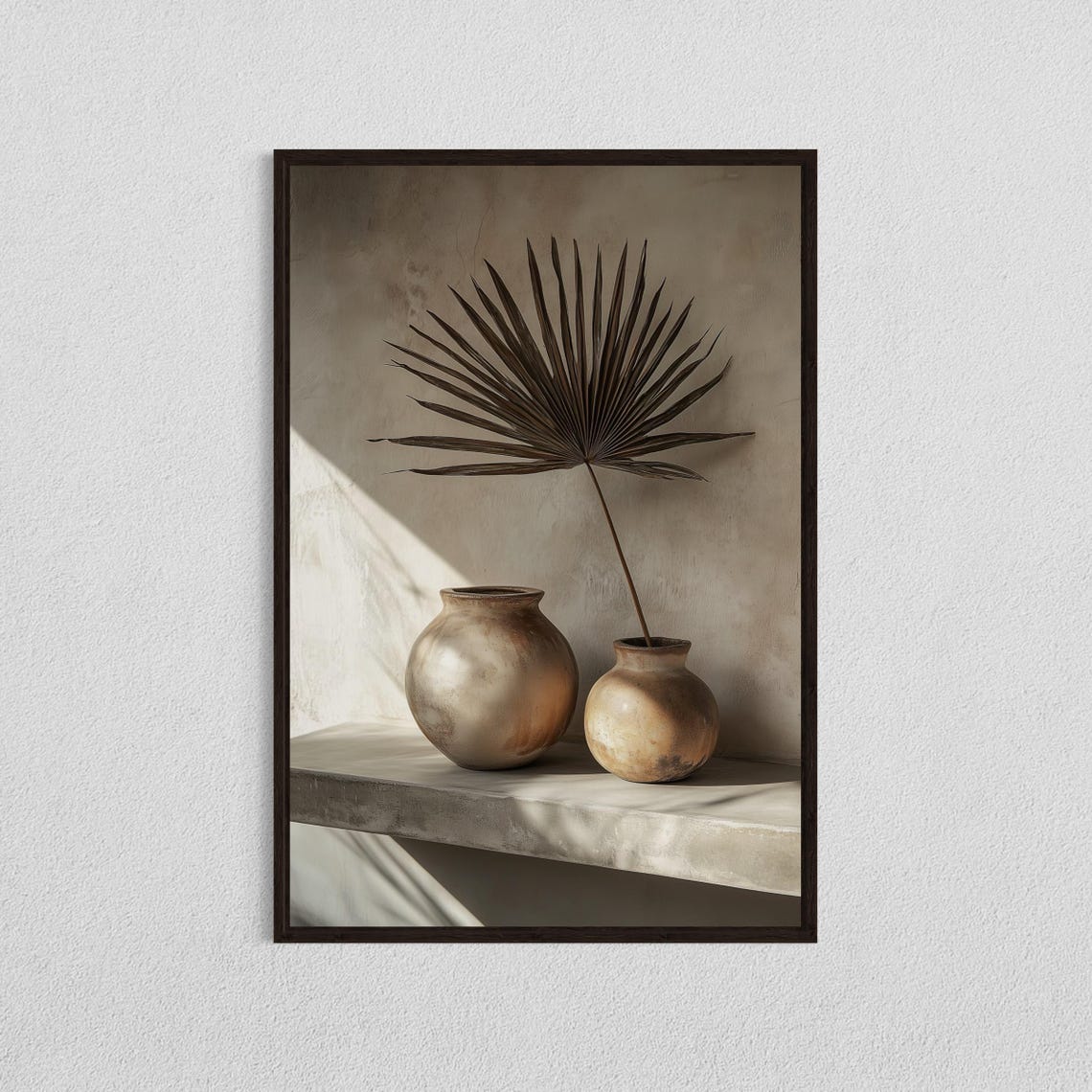 Minimalist Clay Pot Still Life With Dried Palm Warm Neutral Art Print