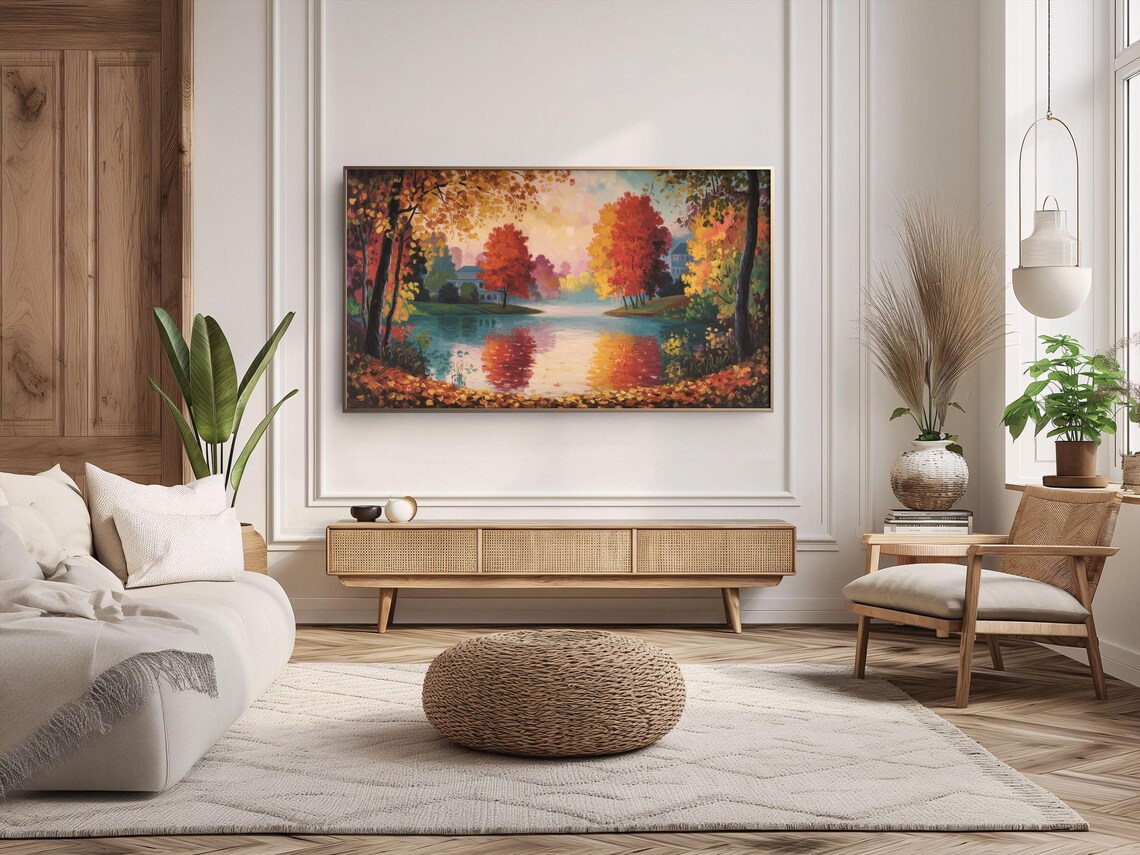 Autumn Rustic Fall Landscape Painting, Thanksgiving Decor - Image 3